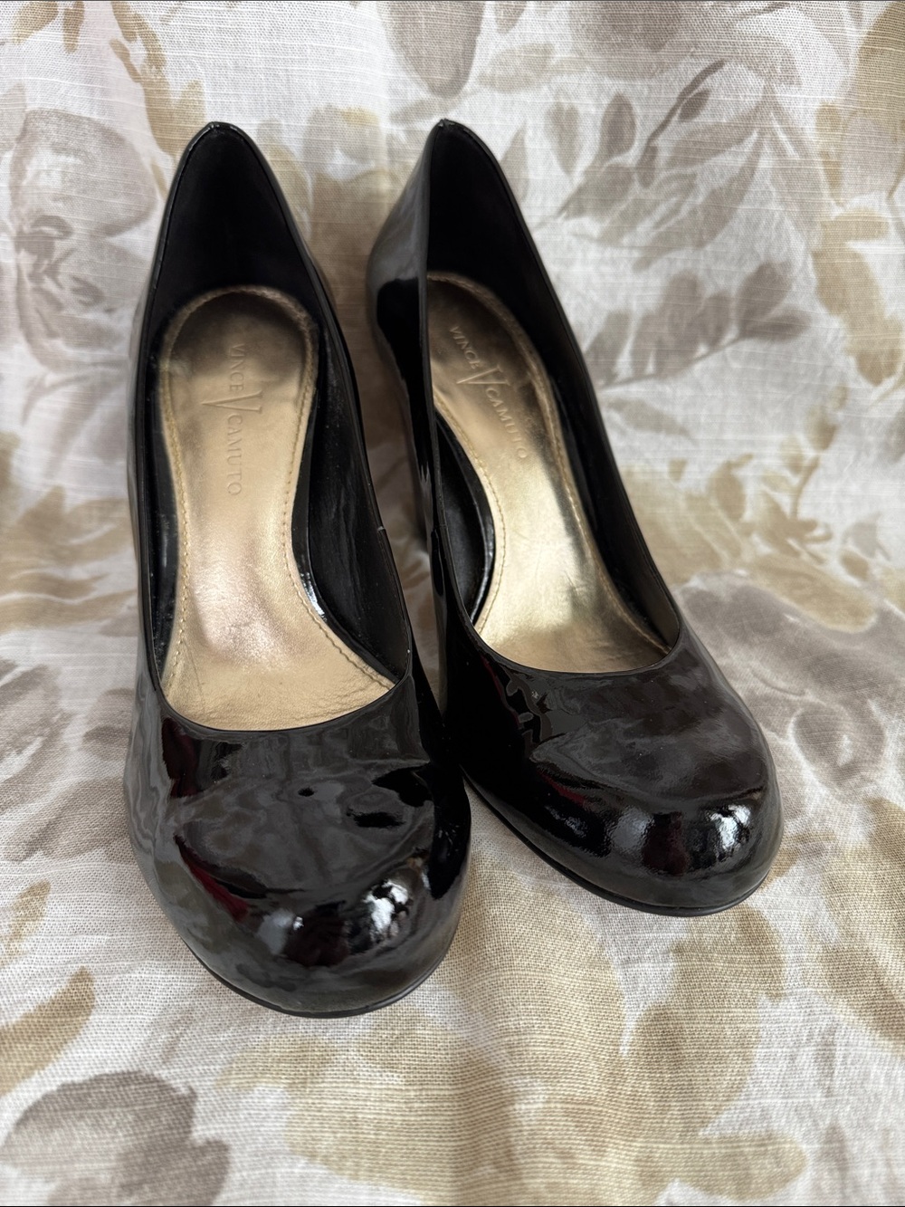 Vince Camuto Black Patent Round-Toe Pumps